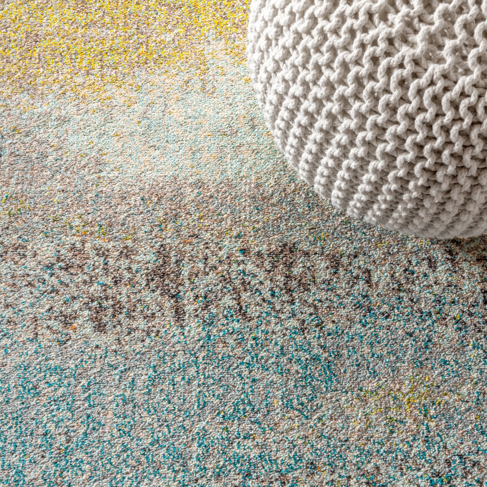 Contemporary POP Modern Abstract Vintage Area Rug, Cream/Yellow, 3 X 5