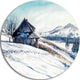 Winter Mountains Watercolor, Landscape Painting Disc Metal Artwork, 38"