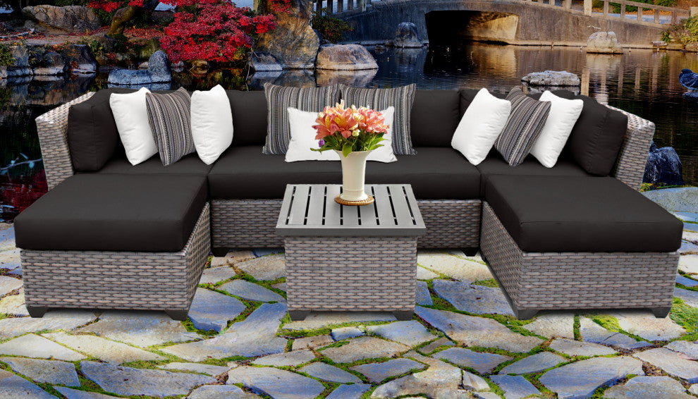 Florence 7-Piece Outdoor Wicker Patio Furniture Set, Black