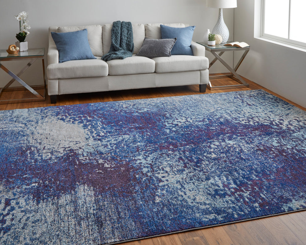 Weave & Wander Adelmo Abstract Contemporary Rug, Blue/Purple, 7'10"x10'