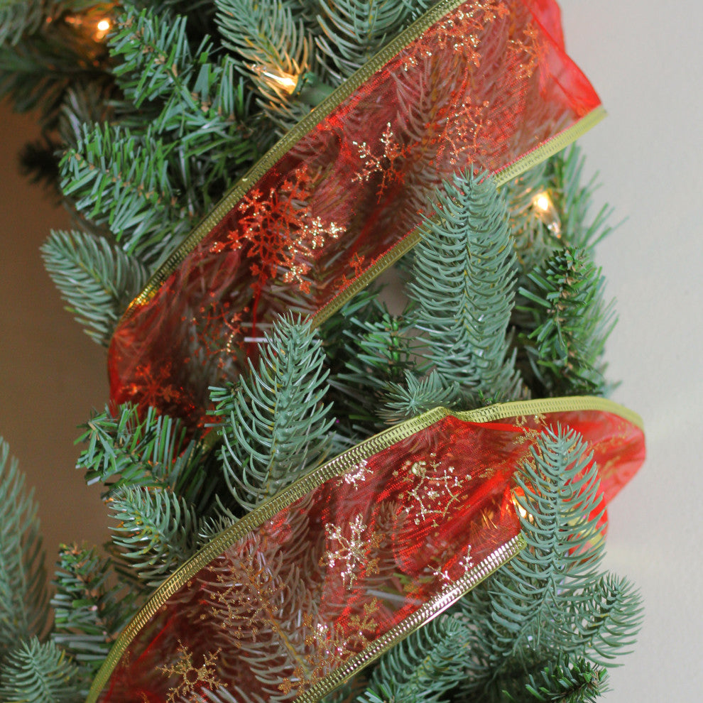 Red and Gold Snowflakes Wired Christmas Craft Ribbon