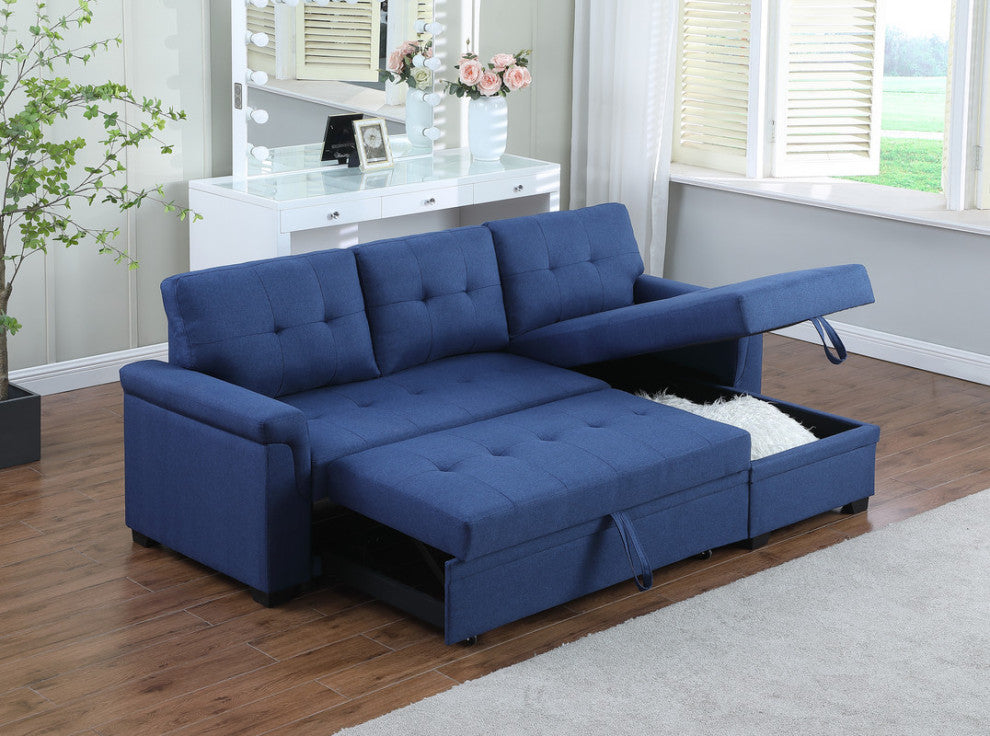 Lucca Linen Reversible Sleeper Sectional Sofa, Blue