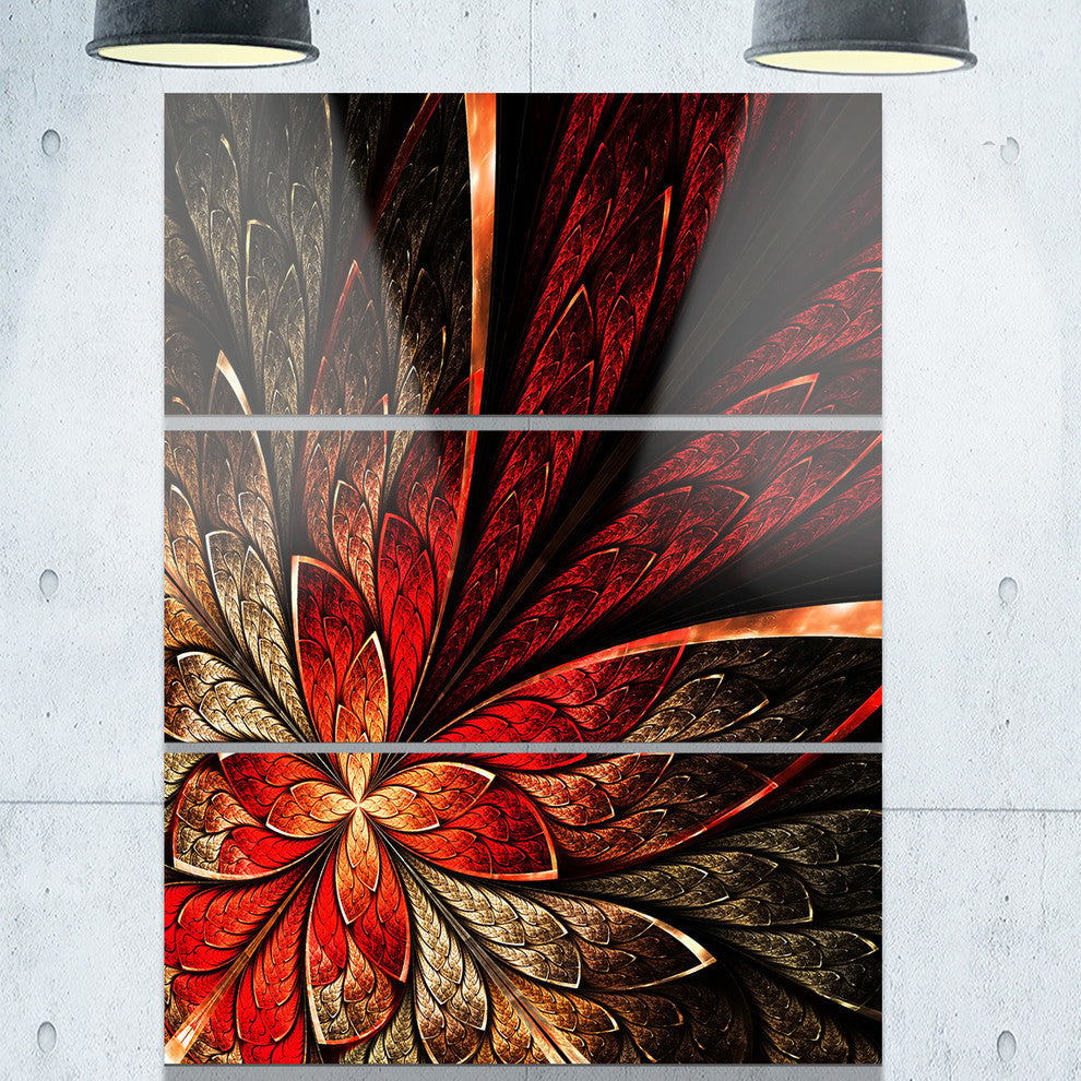 "Fractal Flower in Yellow and Red" Metal Wall Art, 3 Panels, 28"x36"