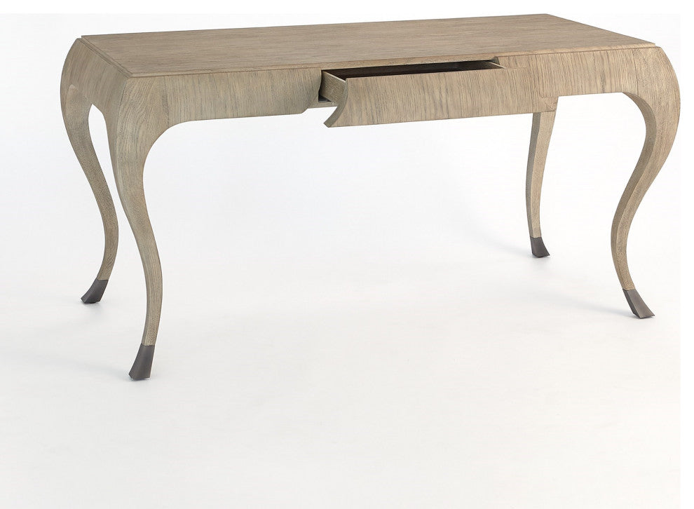 Elegant Parisian Curved Leg Writing Desk Solid Oak Wood 1 Drawer