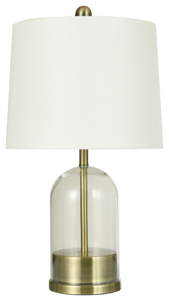 Glass Table Lamp Brushed Gold Finish White Linen Shade