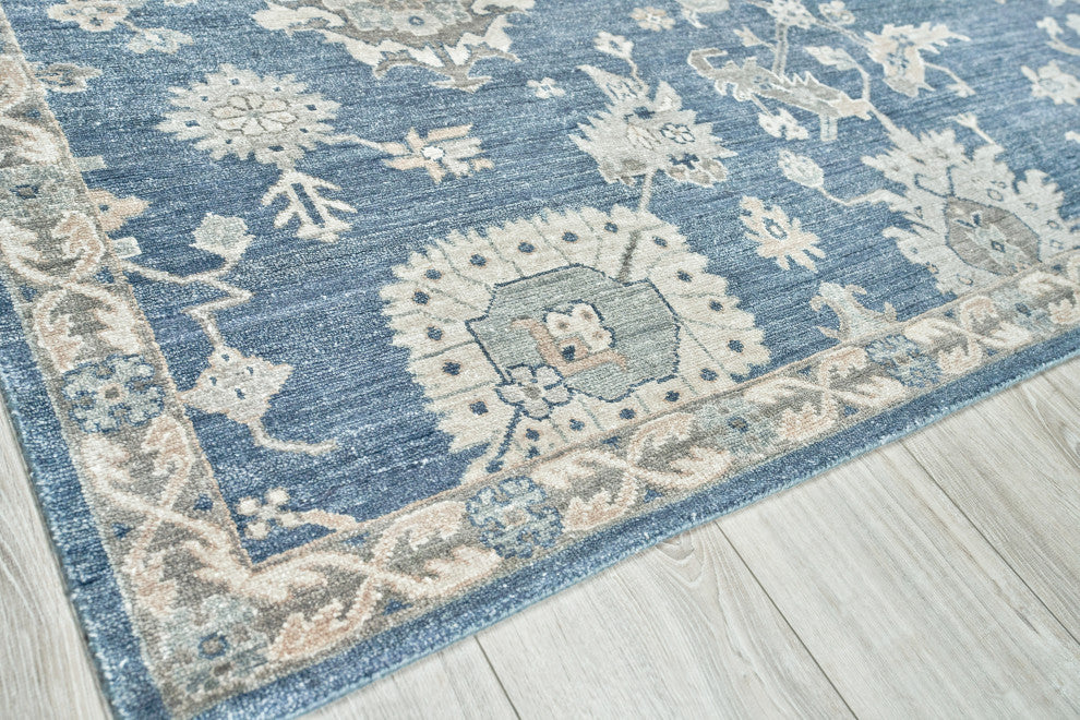 Museum Hand-Knotted Bamboo Silk and Cotton Navy Area Rug