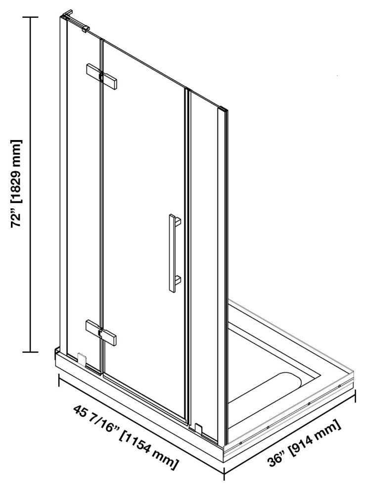 Pasadena 48"Wx36"Dx74 3/4"H Alcove Pivot Shower Kit Nickel Base