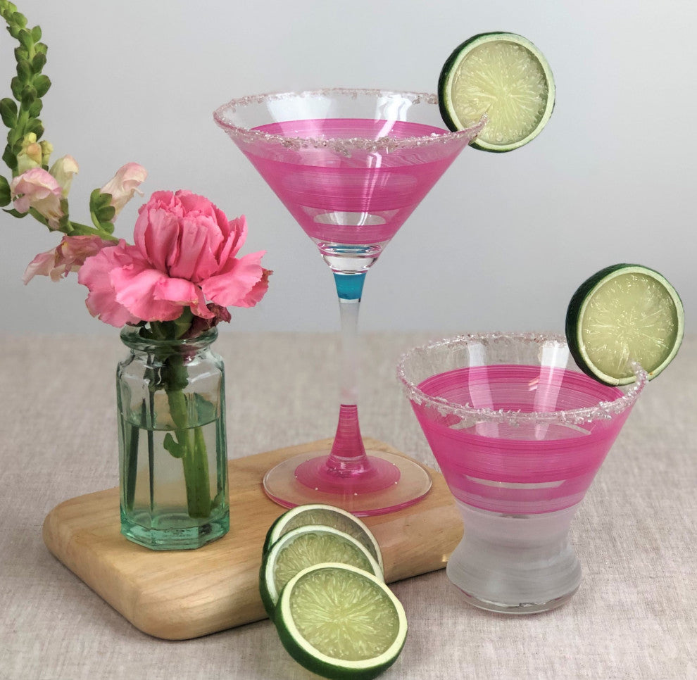 Retro Stripe Pink Cosmopolitan Glasses, Set of 2