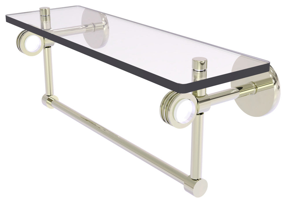 Clearview 16" Glass Shelf and Towel Bar and Dotted Accents, Polished Nickel