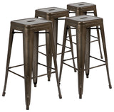 30" Metal Indoor Bar Stool, Stackable Set of 4, Gun Metal