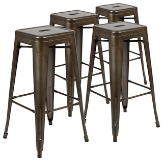 30" Metal Indoor Bar Stool, Stackable Set of 4, Gun Metal
