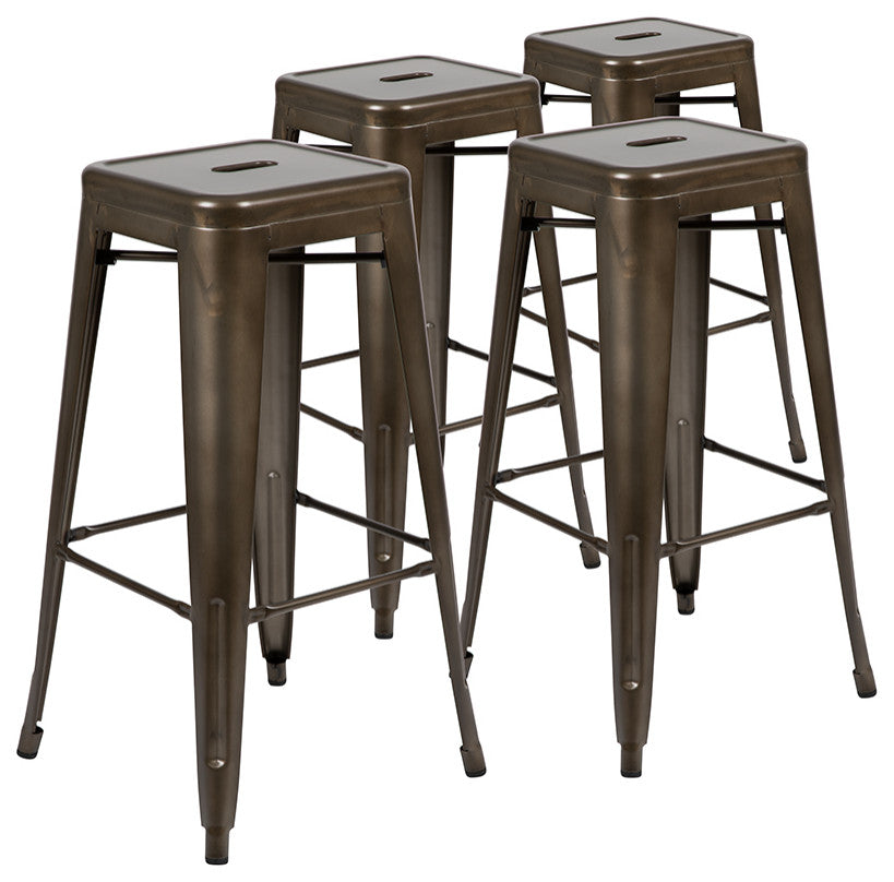 30" Metal Indoor Bar Stool, Stackable Set of 4, Gun Metal