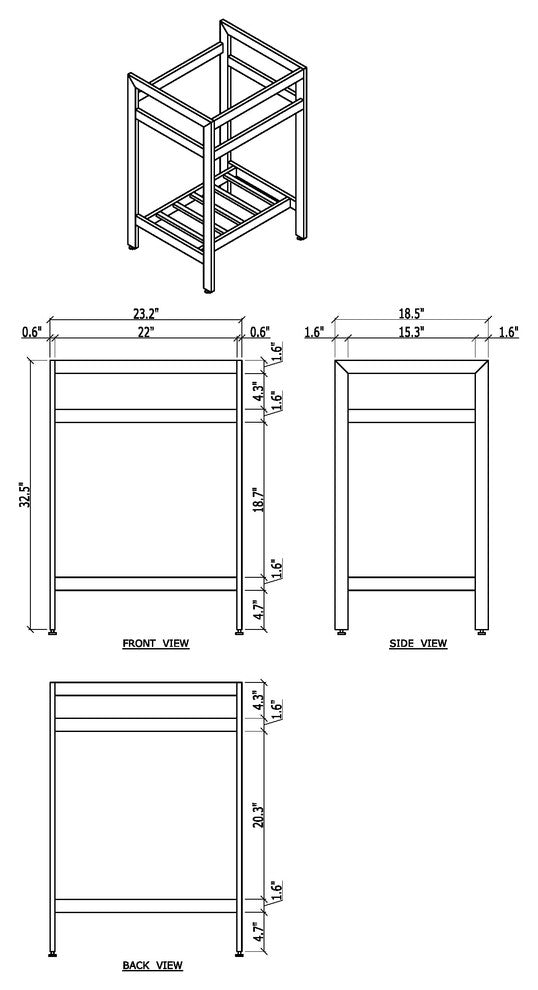 New South Beach 24 Stainless Steel Open Console with Sink Set, Black