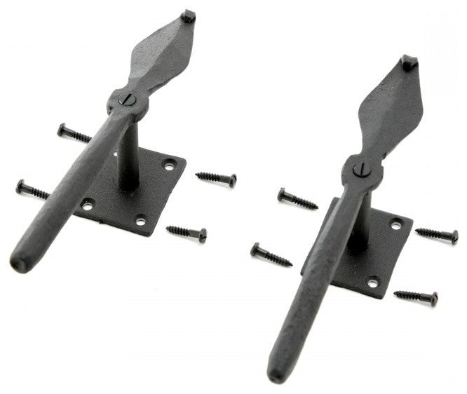 Black Shutter Dog Holders 7" L Spoon Shape Wrought Iron Renovators Supply