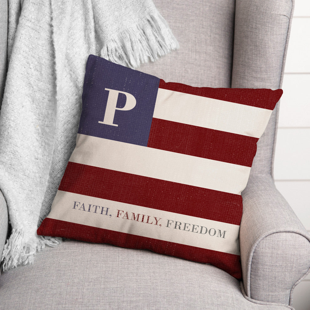 Faith Family Freedom Monogram Flag P 18x18 Spun Poly Pillow