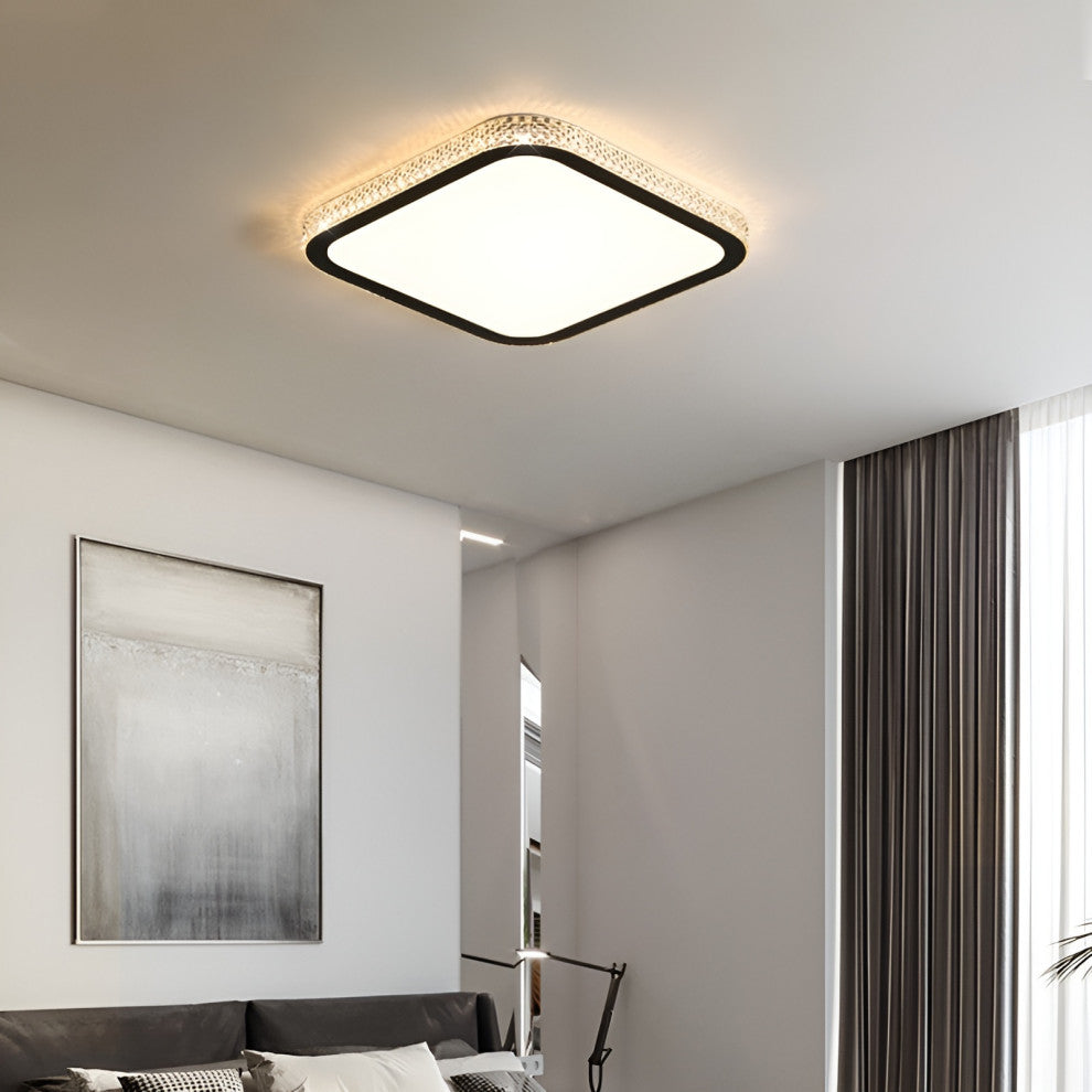 Abetone | Square Crystal LED Ceiling Light, Black, Cool Light