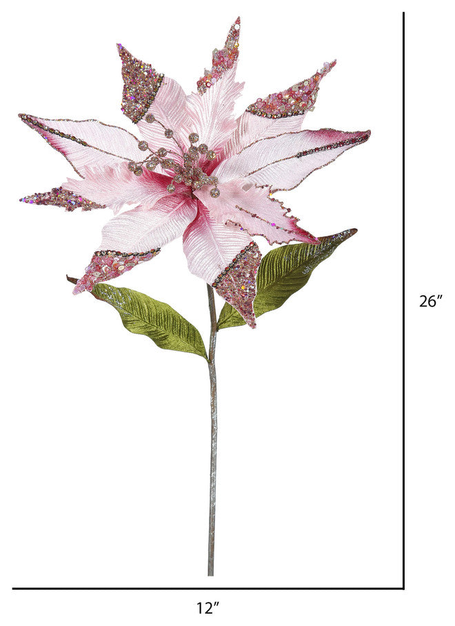 Vickerman Of161409 26" Pink Velvet Poinsettia Christmas Pick, 3 Per Bag