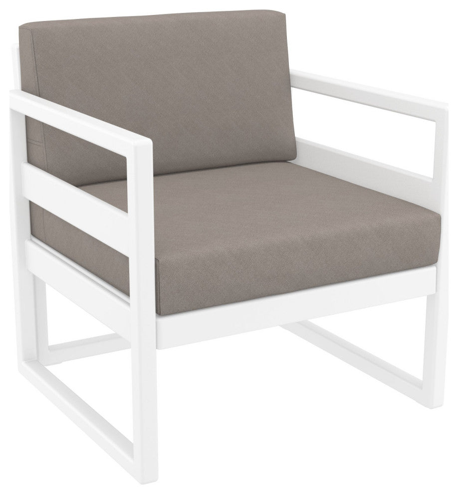 Mykonos Patio Club Chair White With Acrylic Fabric Taupe Cushion