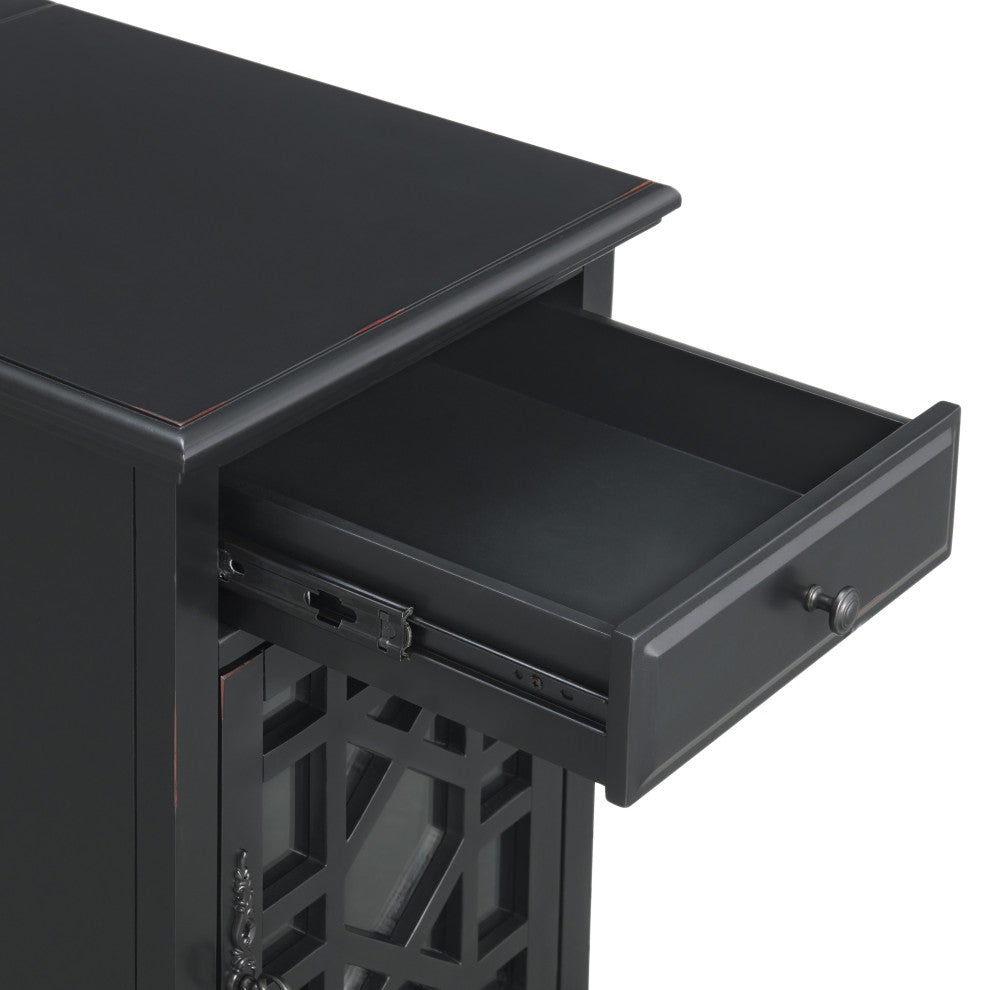 Elegant Chairside Table with Charging Station, Antique Black