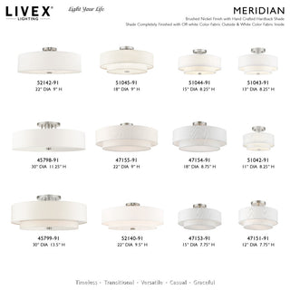 Meridian 2 Light Brushed Nickel Semi-Flush With Off-White Shade