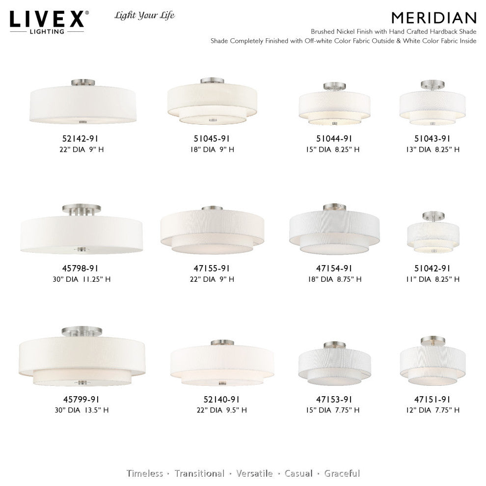 Meridian 2 Light Brushed Nickel Semi-Flush With Off-White Shade