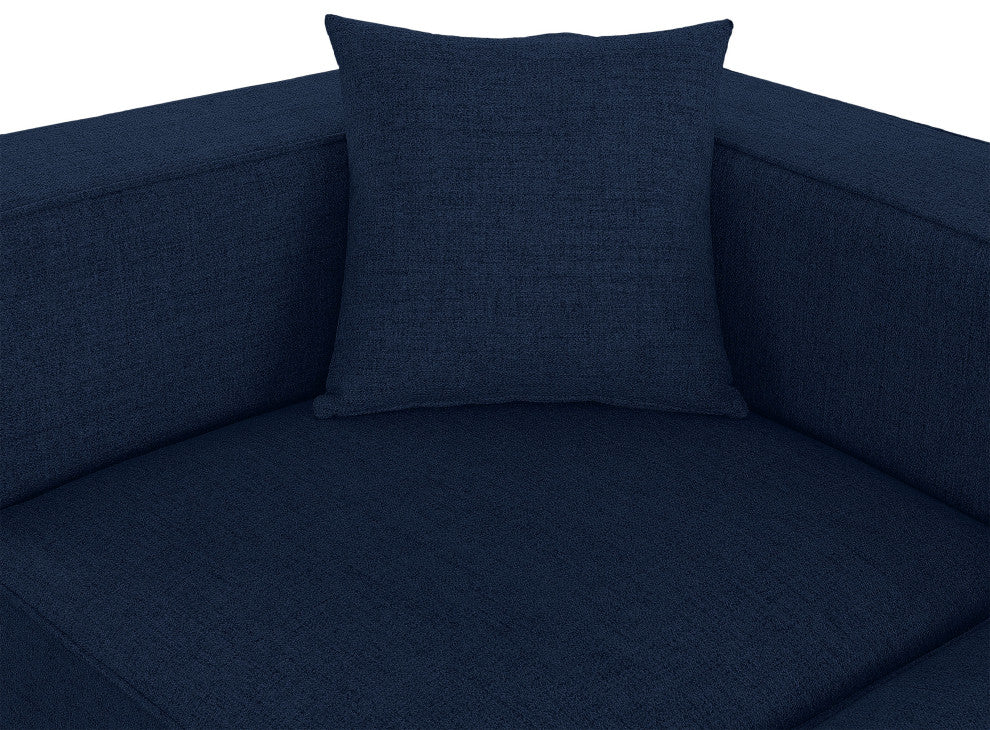 Cube Upholstered Modular Component, Navy, Linen Texured Fabric, Corner Chair