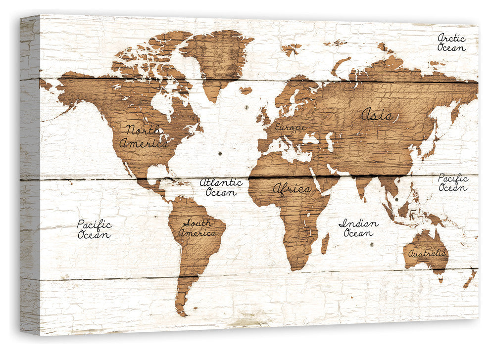 Distressed Wood World Map Canvas Wall Art, 20"x30"
