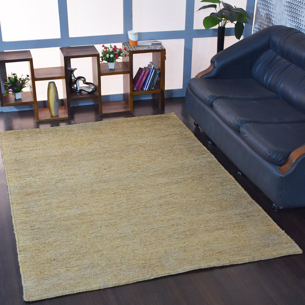 HAND WOVEN JUTE ECO-FRIENDLY SOLID AREA RUGS, Beige, Solid, Outdoor Indoor, [Rectangle] 9'x12'