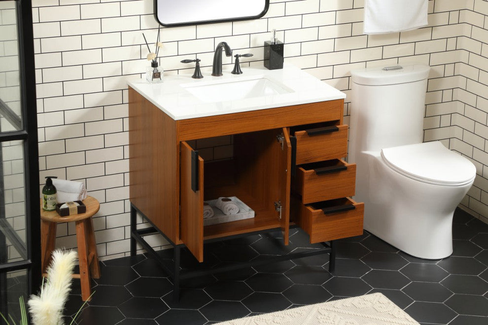Home Living 22" Modern Teak-Light Bathroom Vanity