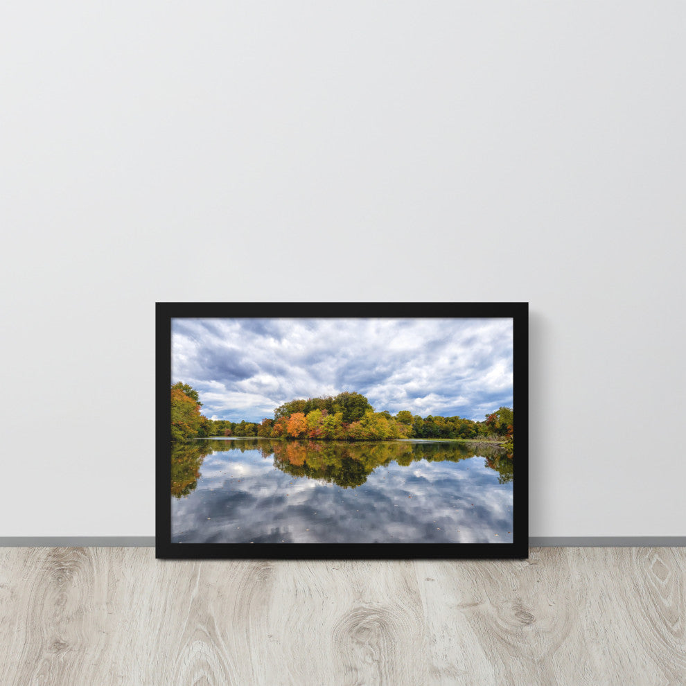 Autumn Reflections Rural Landscape Framed Photo Paper Wall Art Prints, Black, 12" X 18"