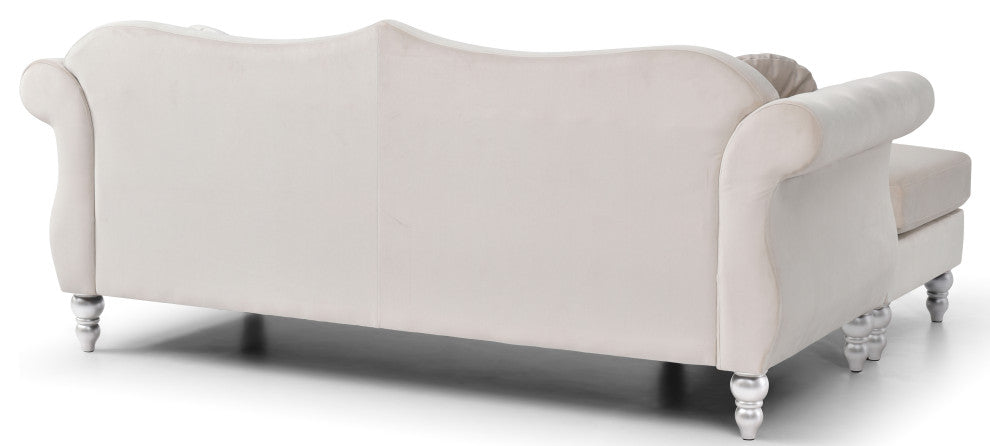 Hollywood Velvet Tufted sofa With Reversible Chaise, Ivory