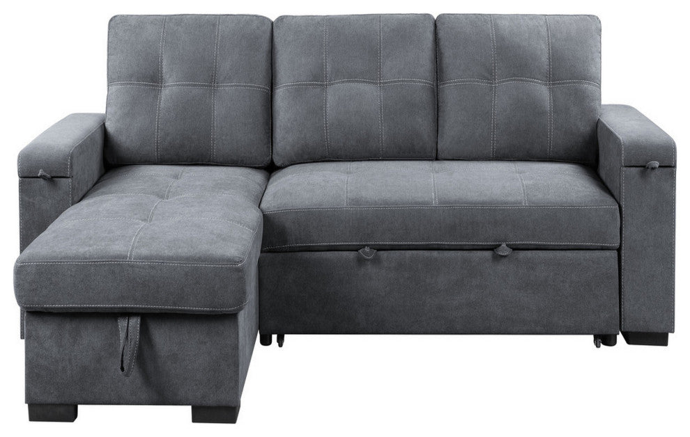 Benzara BM293171 Sleeper Sectional Sofa With Storage Chaise, USB Ports, Gray