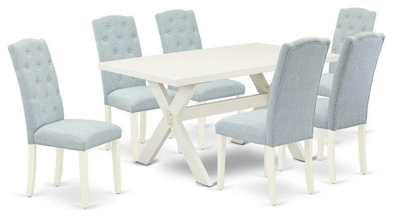 X026Ce215-7, 7-Piece Small Table Set, 6 Chairs and Table Hardwood