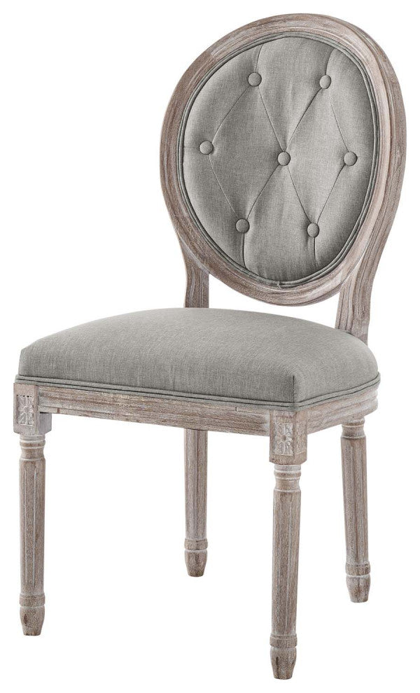 French Vintage Side Dining Chair, Set of 2, Fabric, Wood, Gray, Modern