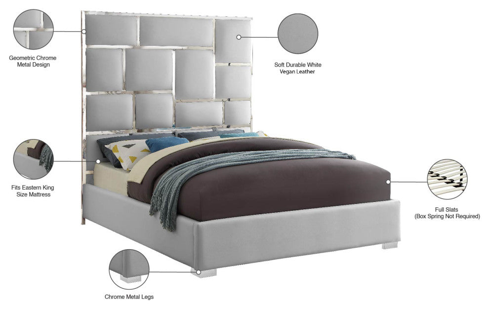 Milan Faux Leather Bed, White, King