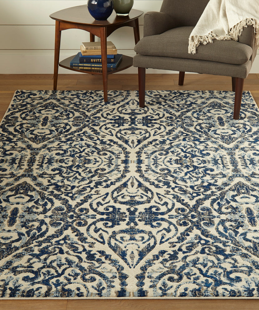 Weave & Wander Carini Scroll Print Textured Rug, Blue, 8'9" Round