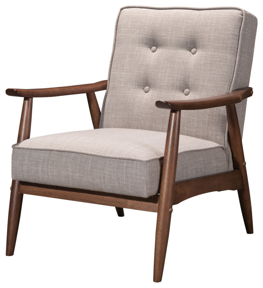 Armchair Accent Chair, Fabric, Wood, Walnut Brown, Lounge Lobby Hospitality