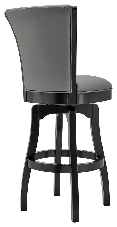 45" Gray Faux Leather And Iron Swivel Bar Height Chair