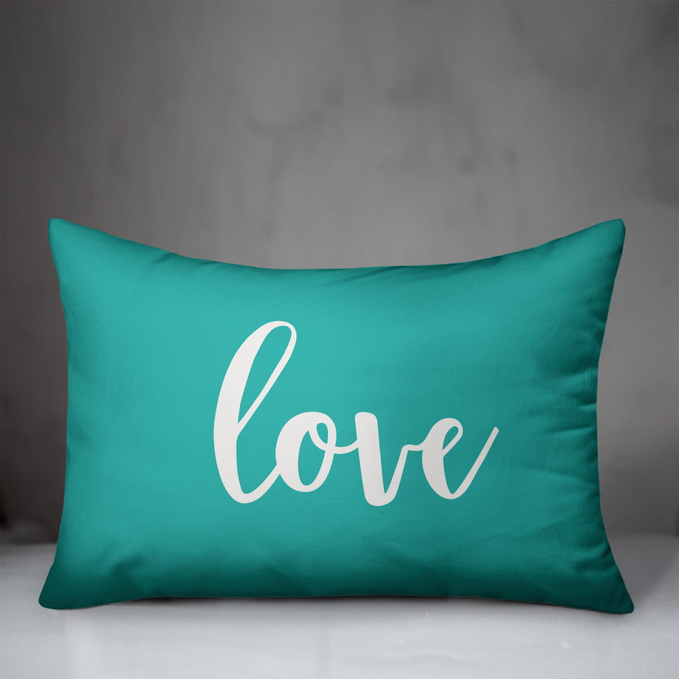 Love, Teal 14x20 Lumbar Pillow