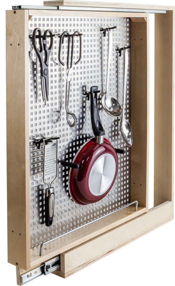 3" Base Cabinet Filler with Stainless Steel Pegboard Organizer