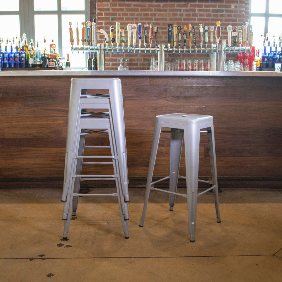 Loft Silver 24" Metal Bar Stool, Set of 4