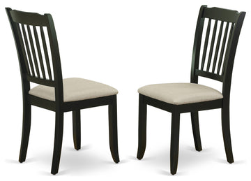 Vertical Slatted Back Chairs, Linen Fabric Fabric Seat In Black- Set Of 2
