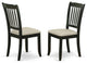 Vertical Slatted Back Chairs, Linen Fabric Fabric Seat In Black- Set Of 2