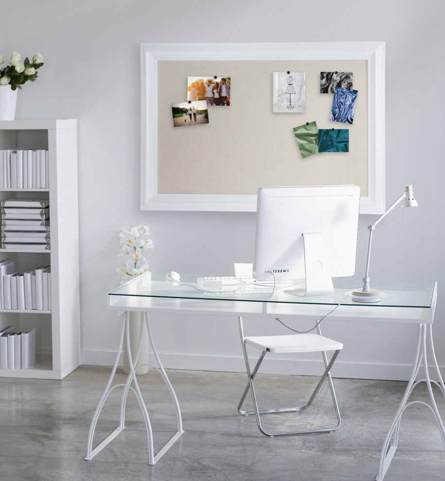 Whitley Framed Linen Fabric Pinboard, White/Natural 29.5x45.5