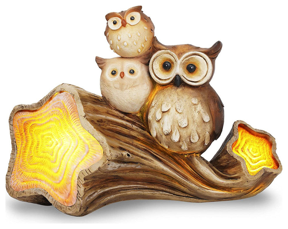 Garden Owl Figurine Statue with Solar LED Lights