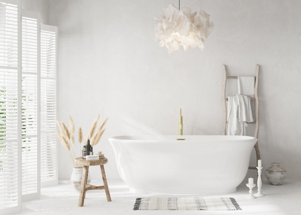 Charlie 67" Soaking Bathtub, Glossy White With Brushed Gold Trim