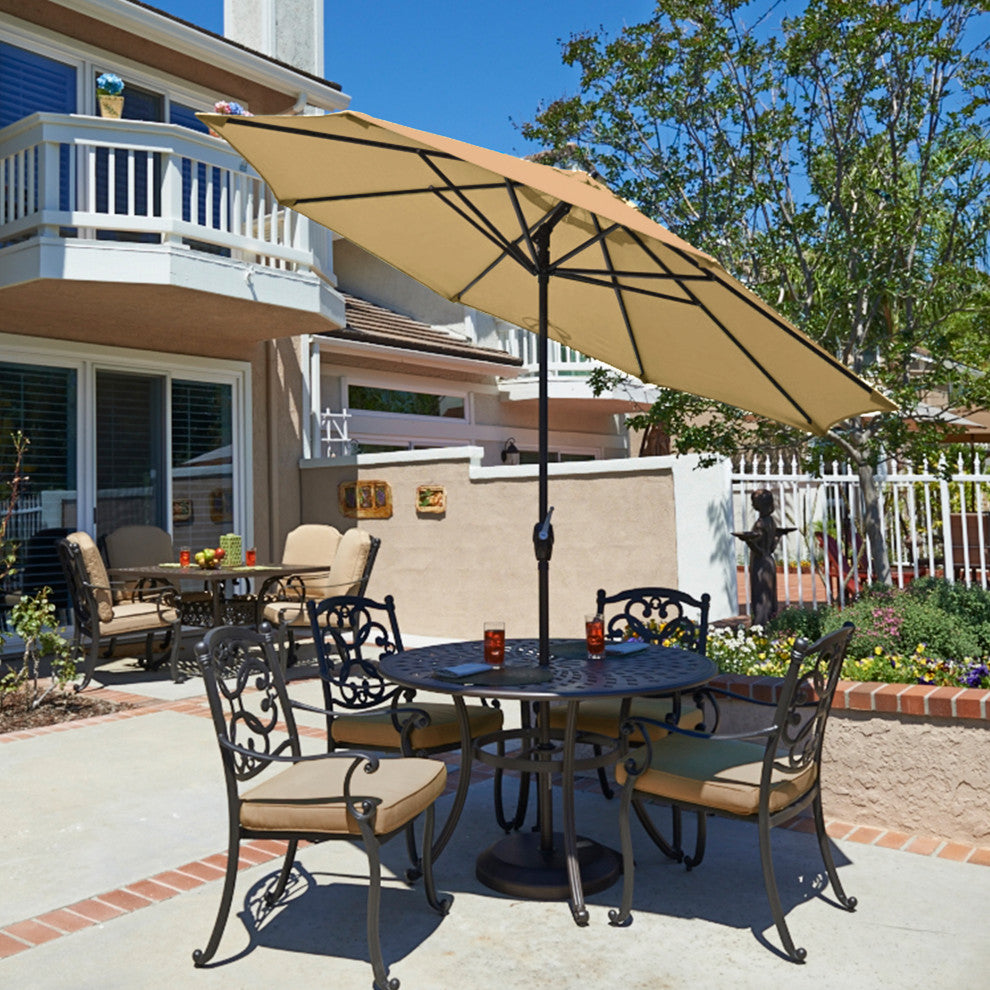 9' Bronze Auto-tilt Crank Lift Aluminum Umbrella, Olefin, Straw