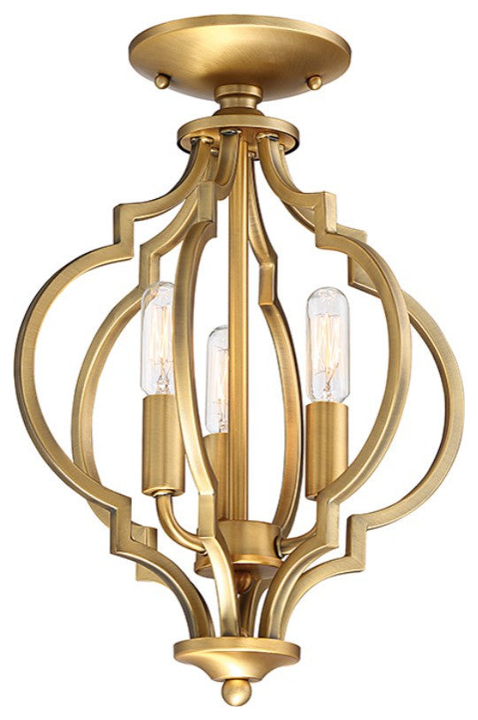 Savoy House Meridian 3 Light Semi-Flush M60055NB, Natural Brass