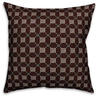 Brown Cross-Stitch Printed Pattern Outdoor Throw Pillow, 16"x16"