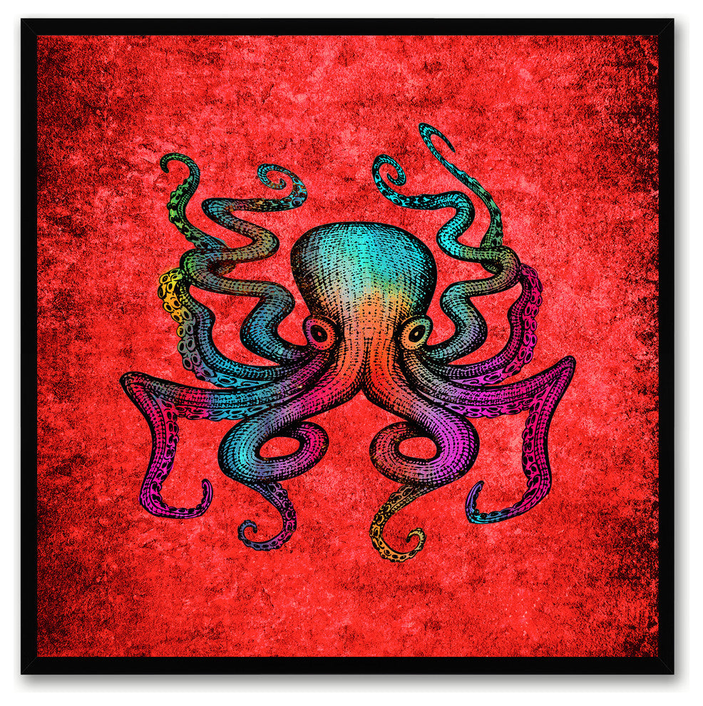 Octopus Animal Red Canvas Print, Custom Picture Frame, 15"x15"